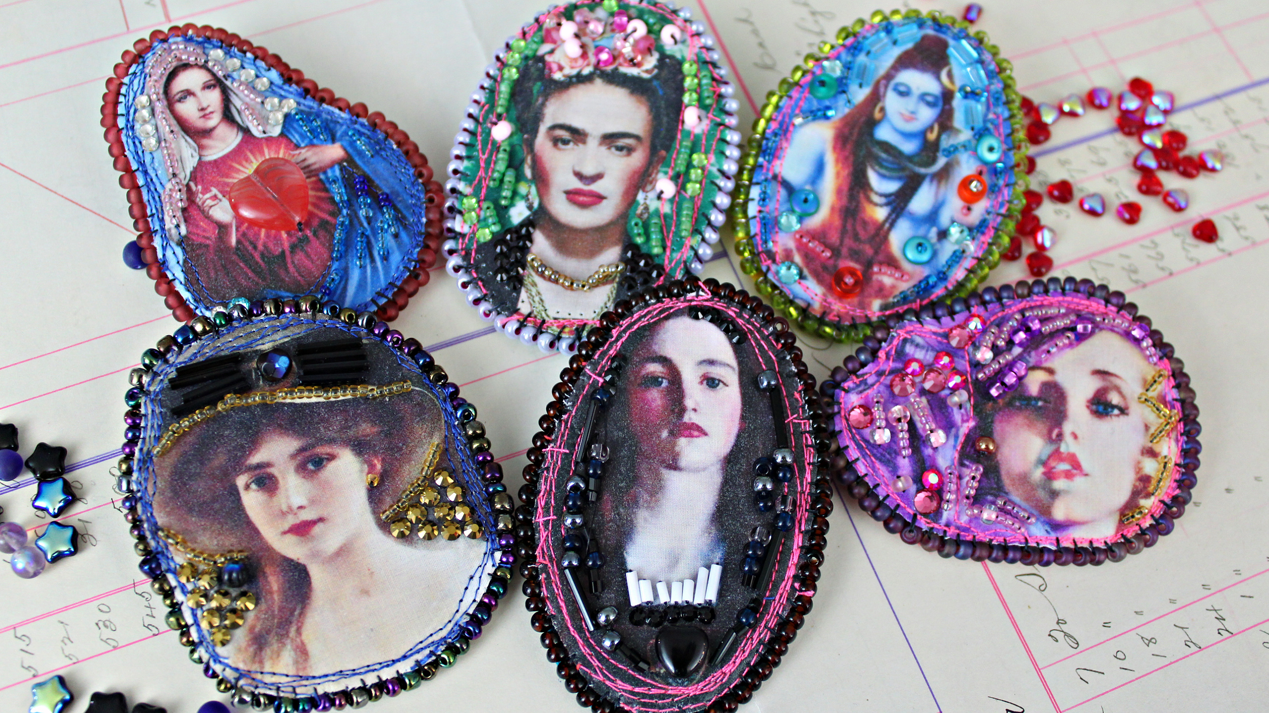Beauty 3 beaded brooches John Bead